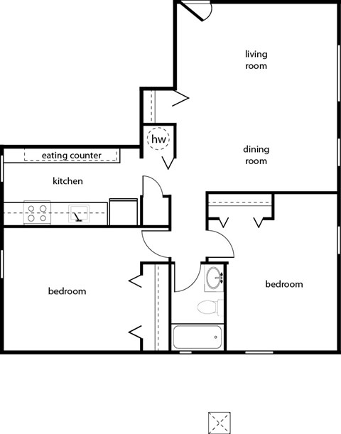 Floor plan for 2 beds, 958 sqft